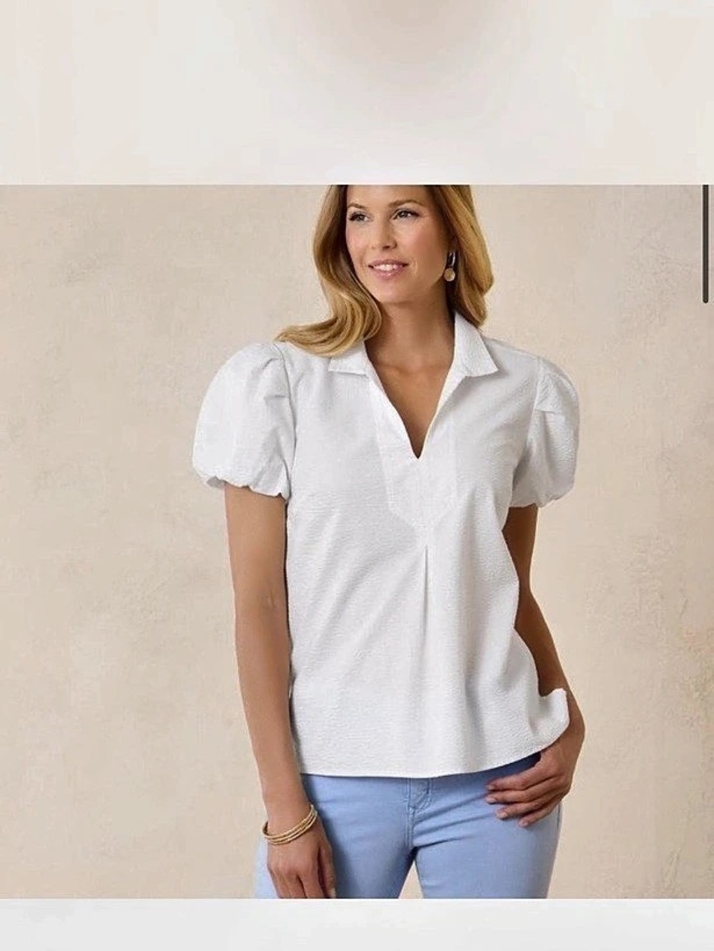 Tommy Bahama Oceana Poplin Puff-Sleeve Top White